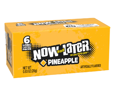 Now and Later Candy Pineapple Flavor 0.93 oz Each Pack Quantity 6 Pieces Per Pack 24 Packs Per Box Sweet Browse at UsaCandyWholesale.Com