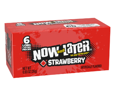 Now and Later Candy Strawberry Flavor 0.93 oz Each Pack 6 Pieces Quantity 6 Pieces Per Pack 24 Packs Per Box Sweet Browse at UsaCandyWholesale.Com