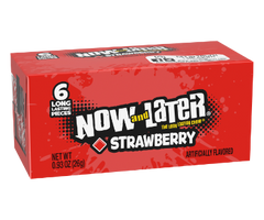 Now and Later Candy Strawberry Flavor 0.93 oz Each Pack 6 Pieces Quantity 6 Pieces Per Pack 24 Packs Per Box Sweet Browse at UsaCandyWholesale.Com