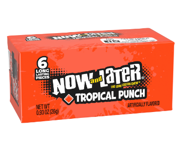 Now and Later Candy Tropical Punch Flavor 0.93 oz Each Pack Quantity 6 Pieces Per Pack 24 Packs Per Box Sweet Browse at UsaCandyWholesale.Com