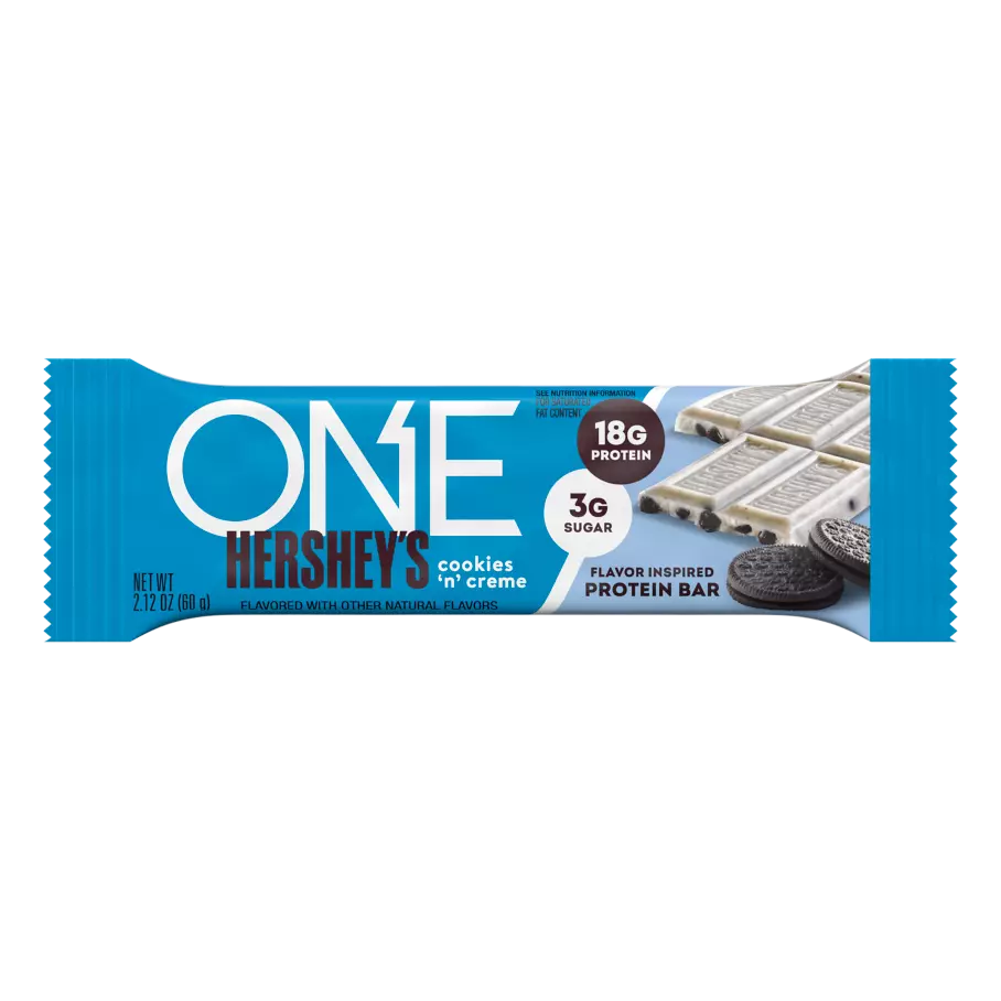 One Hershey's Cookies n Cream 18g of Protein 2.12 oz Each Bar Quantity 12 Bars Per Box Sweet Browse at UsaCandyWholesale.Com