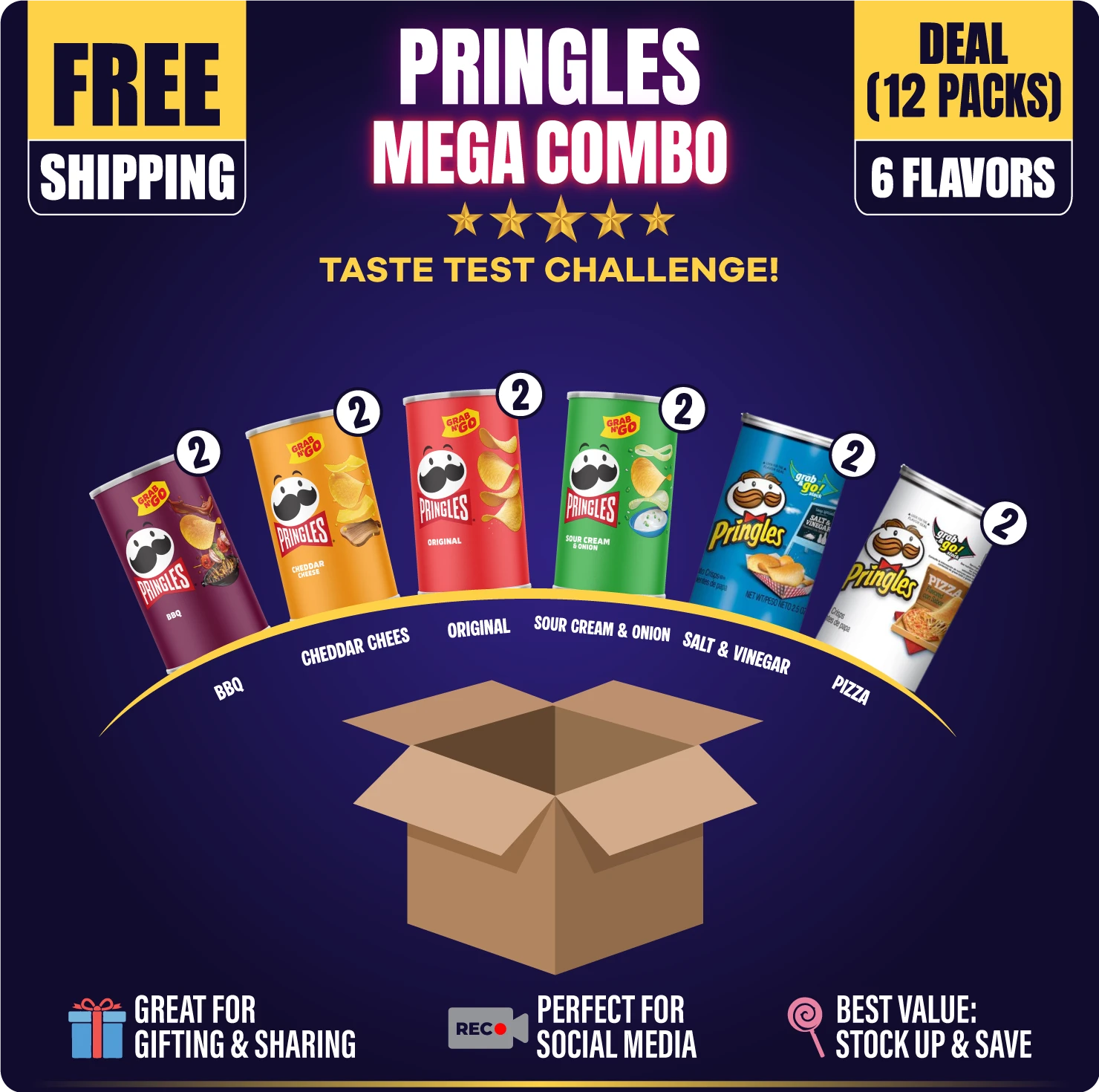 Pringles Chips Combo Deal 6 Flavors (12-Ct) at UsaCandyWholesale.Com