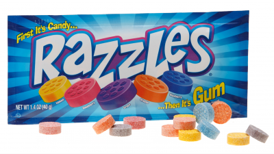 Razzles Candy Original Flavors 1.4 oz Each Pack Quantity 24 Packs Per Box Sweet Browse at UsaCandyWholesale.Com