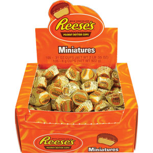 Reese's Peanut Butter Cup Covered Milk Chocolate Miniatures Bulk Wrapped Chocolate Quantity 105 Pieces Per Box Sweet Browse at UsaCandyWholesale.Com