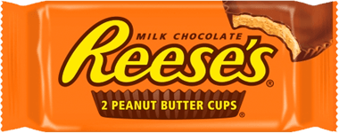 Reese's Peanut Butter Cups Covered with Milk Chocolate each Pack 2 peanut Butter Cups 1.5 oz Each Pack 36 Packs / Box Sweet Browse at UsaCandyWholesale.Com