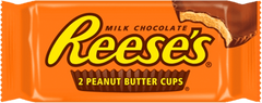 Reese's Peanut Butter Cups Covered with Milk Chocolate each Pack 2 peanut Butter Cups 1.5 oz Each Pack 36 Packs / Box Sweet Browse at UsaCandyWholesale.Com
