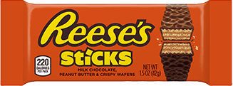 Reese's Sticks Contain Milk Chocolate, Peanut Butter & Crispy Wafers Each Pack 1.5 oz Quantity 20 Bars Per Box Sweet Browse at UsaCandyWholesale.Com