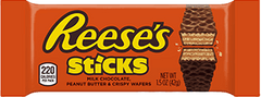 Reese's Sticks Contain Milk Chocolate, Peanut Butter & Crispy Wafers Each Pack 1.5 oz Quantity 20 Bars Per Box Sweet Browse at UsaCandyWholesale.Com