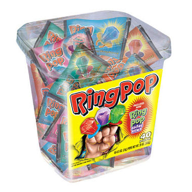 Ring Pop - Comes with Exciting Flavors: Cherry, Watermelon, Blue Raspberry, Strawberry, Cherry, Limeade, Berry Blast Quantity 40 Pieces Per Jar Sweet Browse at UsaCandyWholesale.Com