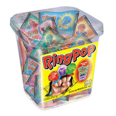 Ring Pop - Comes with Exciting Flavors: Cherry, Watermelon, Blue Raspberry, Strawberry, Cherry, Limeade, Berry Blast Quantity 40 Pieces Per Jar Sweet Browse at UsaCandyWholesale.Com
