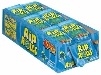 Rip Rolls Candy Sour Blue Raspberry Flavor Fat Free Candy 1.4 oz Each Pack Quantity 24 Rolls Per Box Sweet Browse at UsaCandyWholesale.Com