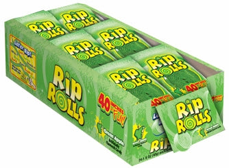 Rip Rolls Candy Sour Green Apple Flavor Fat Free Candy 1.4 oz Each Pack Quantity 24 Rolls Per Box Sweet Browse at UsaCandyWholesale.Com