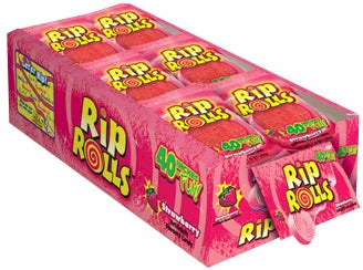 Rip Rolls Candy Sour Strawberry Flavor Fat Free Candy 1.4 oz Each Pack Quantity 24 Rolls Per Box Sweet Browse at UsaCandyWholesale.Com