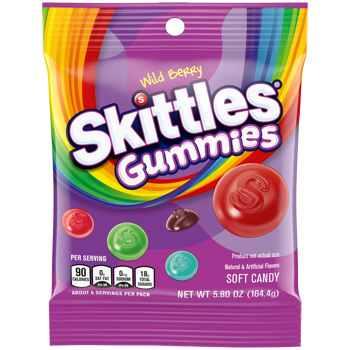 Skittles Berry Gummies Peg Bag 5.8 oz Each Bag Quantity 3 Bags Sweet Browse at UsaCandyWholesale.Com