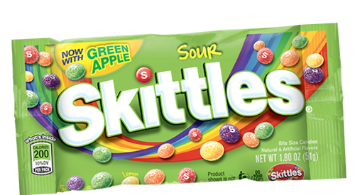 Skittles Bite Size Sour Flavors Contains Green Apple, Grape, Lemon, Orange& Strawberry Each Pack 1.8 oz 24 Packs Per Box Sweet Browse at UsaCandyWholesale.Com