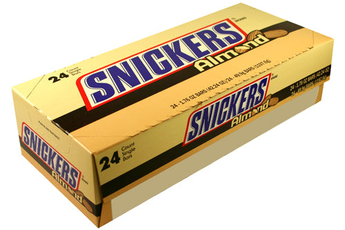 Snickers Almond Covered with Chocolate Each Bar 1.76 oz Quantity 24 Bars Per Box Sweet Browse at UsaCandyWholesale.Com