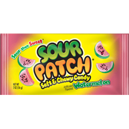 Sour Patch Watermelon Flavor Sour then Sweet Soft Chewy Candy 2 oz Each Pack Quantity 24 Packs Per Box Sweet Browse at UsaCandyWholesale.Com
