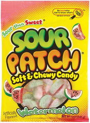 Sour Patch Watermelon Flavors Sour Then Sweet Soft and Chewy Candy Each Bag 3.6 oz Quantity 12 Bags Per Case Sweet Browse at UsaCandyWholesale.Com