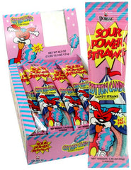 Sour Power Straws Candy Cotton Candy Flavor Sour Licorice Candy 1.75 Each Pack Quantity 24 Packs Per Box Sweet Browse at UsaCandyWholesale.Com