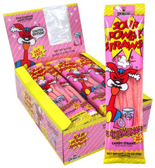 Sour Power Straws Candy Pink Lemonade Flavor Sour Licorice Candy 1.75 Each Pack Quantity 24 Packs Per Box Sweet Browse at UsaCandyWholesale.Com
