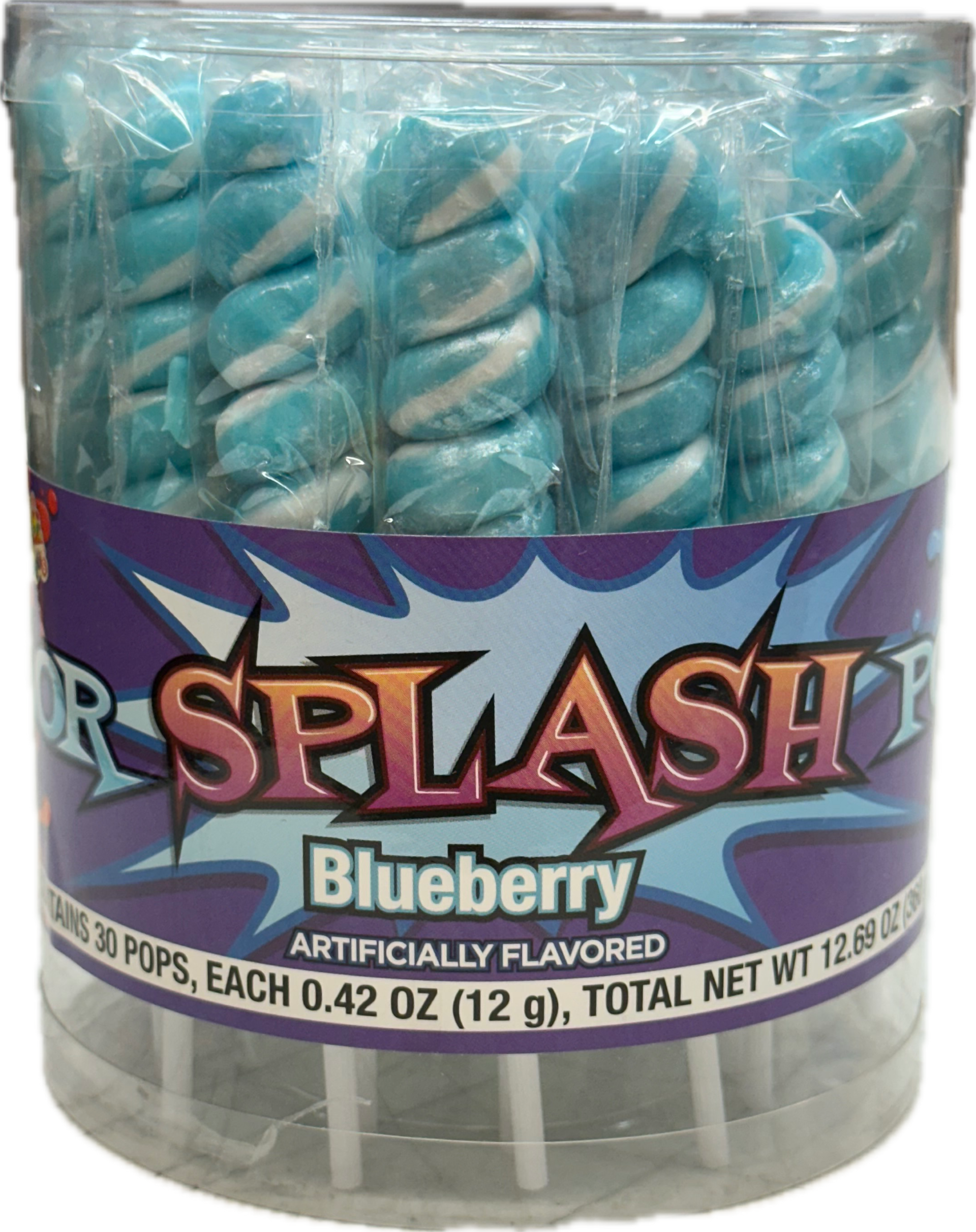 Splash Swirl Lollipops Baby Blue Color Quantity 30 Pieces Per Jar Sweet Browse at UsaCandyWholesale.Com