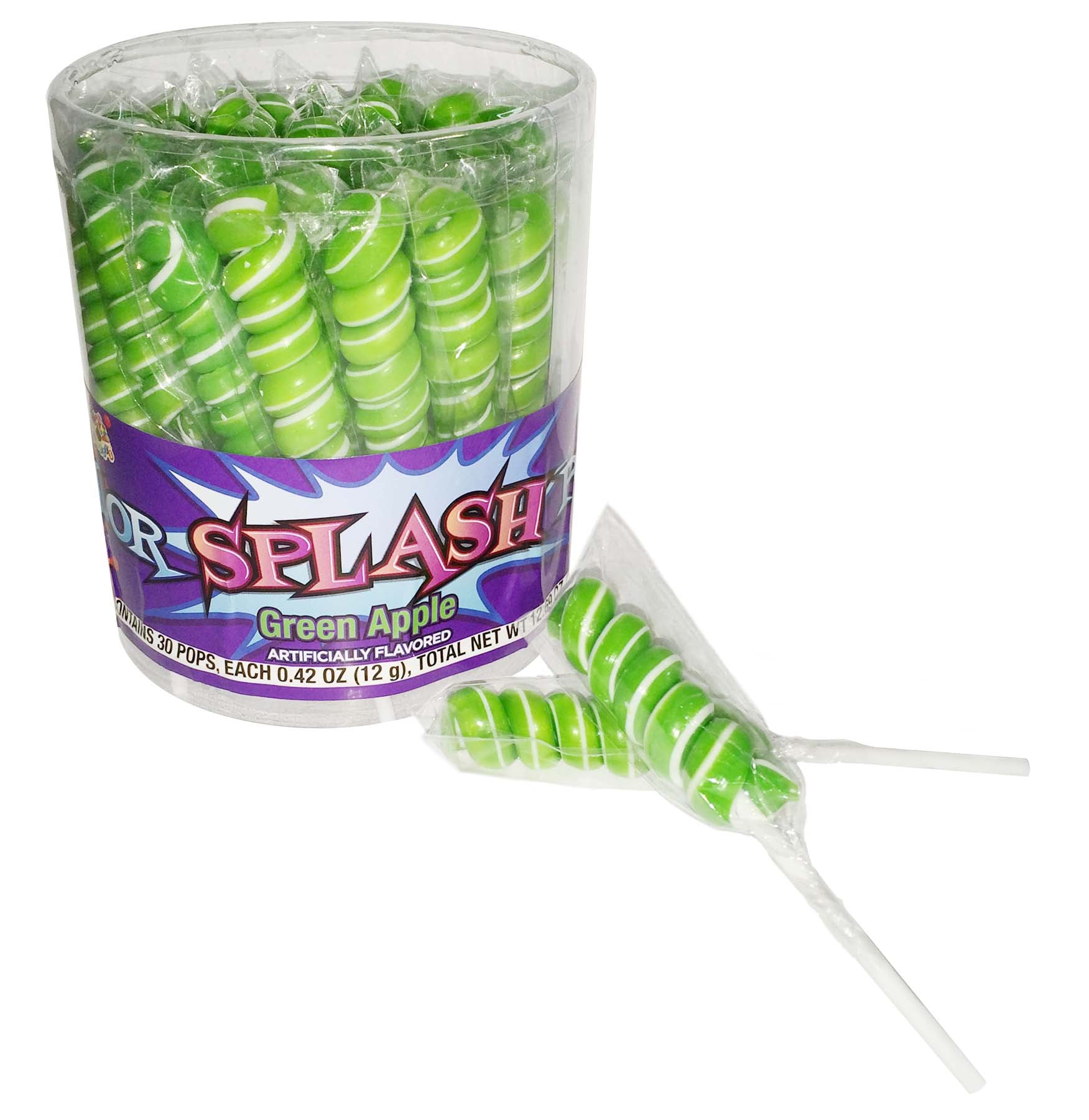 Splash Swirl Lollipops Kiwi Green Quantity 30 pops per Jar Sweet Browse at UsaCandyWholesale.Com