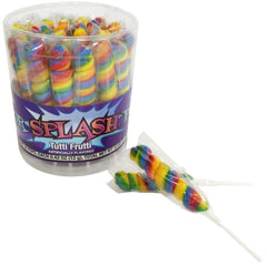 Splash Swirl Lollipops Rainbow Tutti Fruit Flavors Quantity 30 Pieces Per Jar Sweet Browse at UsaCandyWholesale.Com