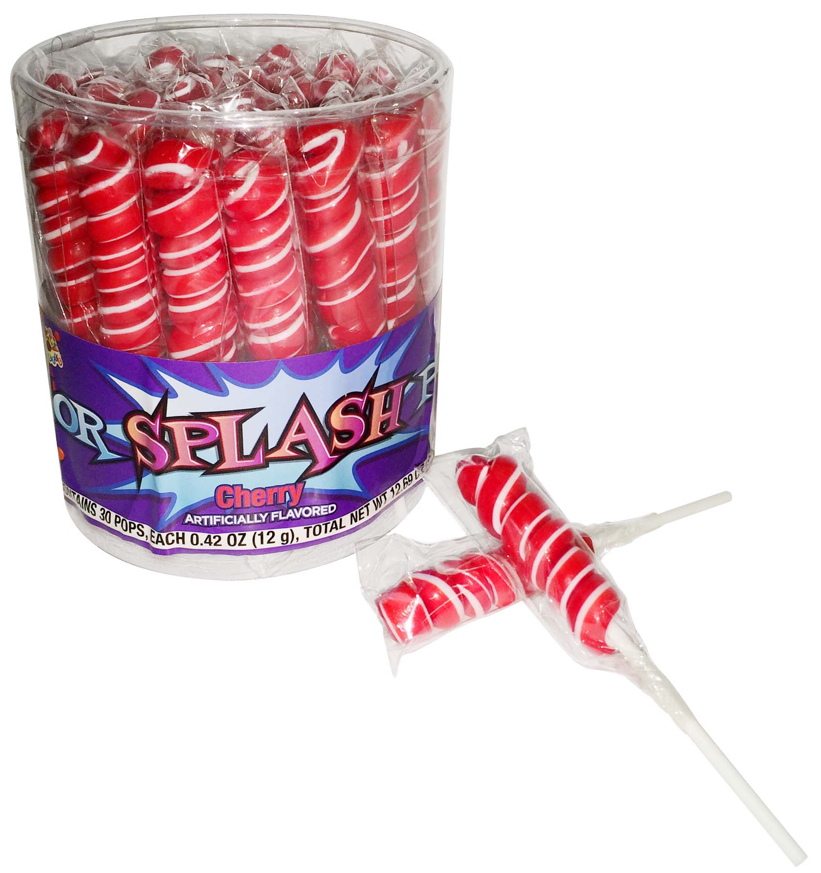 Splash Swirl Lollipops Red Color Quantity 30 pops per Jar Sweet Browse at UsaCandyWholesale.Com