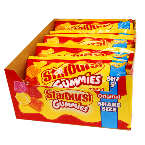 Starburst Gummies Original Share Size Each Pack 3.45 oz Quantity 15 Packs Per Box Sweet Browse at UsaCandyWholesale.Com