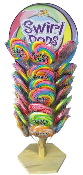 Swirl Jumbo Lollipop set! Each lollipop weighs 3 oz and comes with a wooden display Quantity 48 Pops Per Display Sweet Browse at UsaCandyWholesale.Com