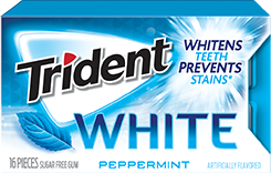 Trident White Gum Peppermint Flavor Sugar Free Gum Quantity 16 Pieces Per Pack 9 Packs Per Box Sweet Browse at UsaCandyWholesale.Com