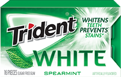 Trident White Gum Spearmint Flavor Sugar Free Gum Quantity 16 Pieces Per Pack 9 Packs Per Box Sweet Browse at UsaCandyWholesale.Com