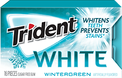 Trident White Gum Wintergreen Flavor Sugar Free Gum Quantity 16 Pieces Per Pack 9 Packs Per Box Sweet Browse at UsaCandyWholesale.Com
