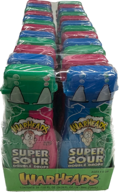 Warheads Super Sour Double Drops 1 oz Each Bottle Quantity 12 Pieces Per Box Sweet Browse at UsaCandyWholesale.Com