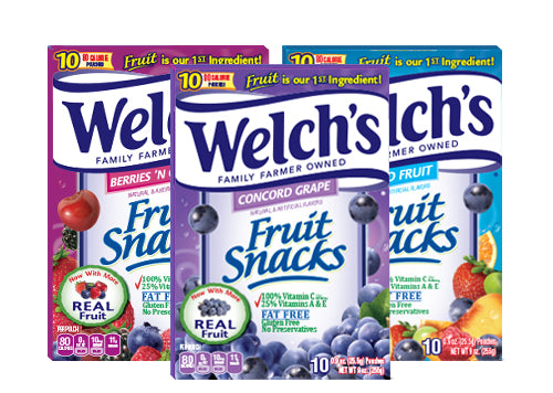 Welch's Fruit Snacks Assorted Flavors 2.25 oz Each Bag Quantity 16 Bags Per Case Sweet Browse at UsaCandyWholesale.Com