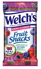 Welch's Fruit Snacks Berries n Cherries Flavor 5 oz Each Bag Quantity 12 Bags Per Case Sweet Browse at UsaCandyWholesale.Com