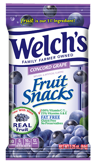 Welch's Fruit Snacks Concord Grape Flavor 5 oz Each Bag Quantity 12 Bags Per Case Sweet Browse at UsaCandyWholesale.Com