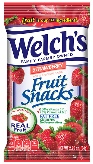 Welch's Fruit Snacks Strawberry Flavor Each Bag 5 oz Quantity 12 Bags Per Case Sweet Browse at UsaCandyWholesale.Com