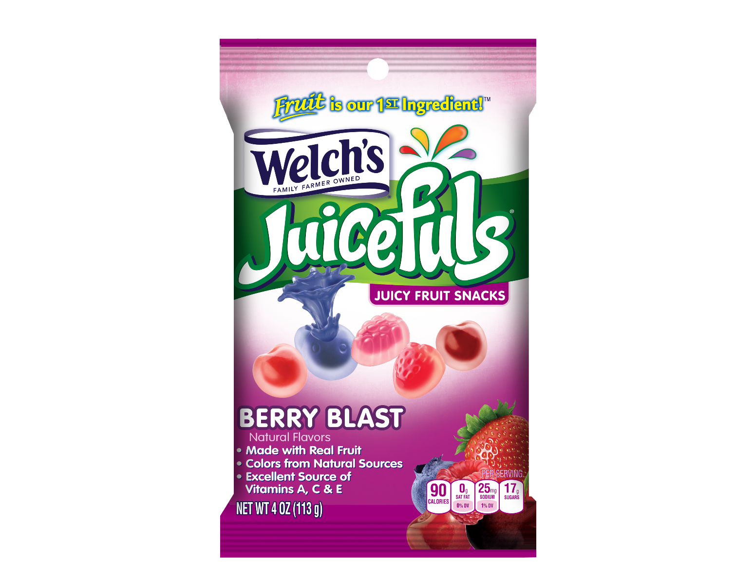 Welch's Juice Fuls Berry Splash 4 oz Each Bag Quantity 12 Bags Per Case Sweet Browse at UsaCandyWholesale.Com