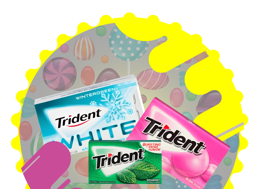 Wholesale Trident Sugar-Free Gum collection in bulk case packaging.