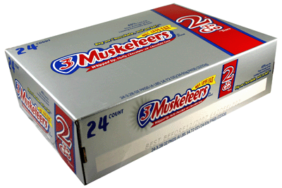 3 Musketeers Candy Bar King Size Each Bar 3.28 oz Quantity 24 Bars Per Box Sweet Browse at UsaCandyWholesale.Com