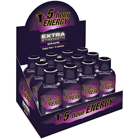 5 Hour Energy Drink Extra Strength Grape Flavor Zero Sugar 2 oz Each Bottle Quantity 12 Pieces Per Box Happy Browse at UsaCandyWholesale.Com
