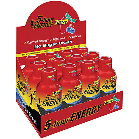 5 Hour Energy Drink Regular Strength Berry Flavor Zero Sugar Each Bottle 1.93 oz Quantity 12 Bottles Per Box Happy Browse at UsaCandyWholesale.Com