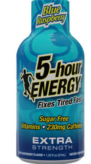 5 Hour Energy Extra Strength Sugar Free Blue Raspberry Flavor Each Bottle1.93 oz Quantity 12 Bottles Per Case Happy Browse at UsaCandyWholesale.Com