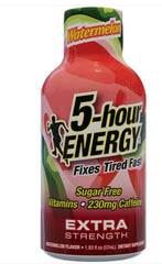 5 Hour Energy Extra Strength Watermelon Flavor Each Bottle1.93 oz Quantity 12 Bottles Per Case Happy Browse at UsaCandyWholesale.Com