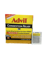 Advil Congestion Relief 200 mg Each Pouch Bring 1 Pill Quantity 1 Pills Per Packet 50 Packets Per Box Happy Browse at UsaCandyWholesale.Com