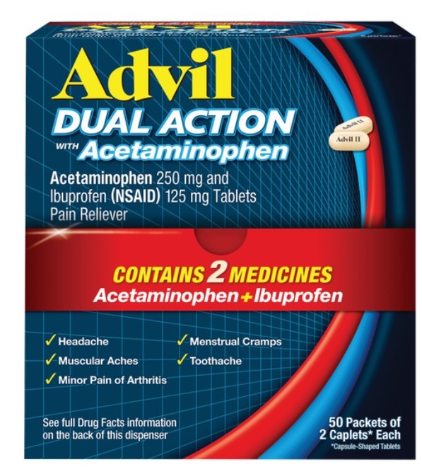 Advil Dual Action 2's Quantity 2 Pills Per Packet 50 Packets Per Box Happy Browse at UsaCandyWholesale.Com