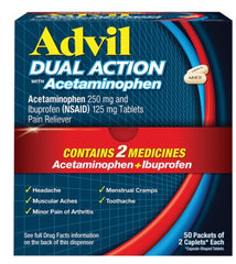 Advil Dual Action 2's Quantity 2 Pills Per Packet 50 Packets Per Box Happy Browse at UsaCandyWholesale.Com