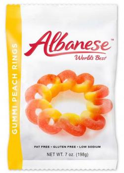Albanese Peach Gummy Ring Peg Bag 7 oz Each Bags Quantity 3 Bags Sweet Browse at UsaCandyWholesale.Com
