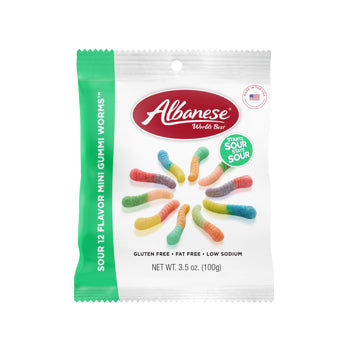 Albanese Sour Gummy Mini Worms Peg Bag 3.5 (3 Bags)